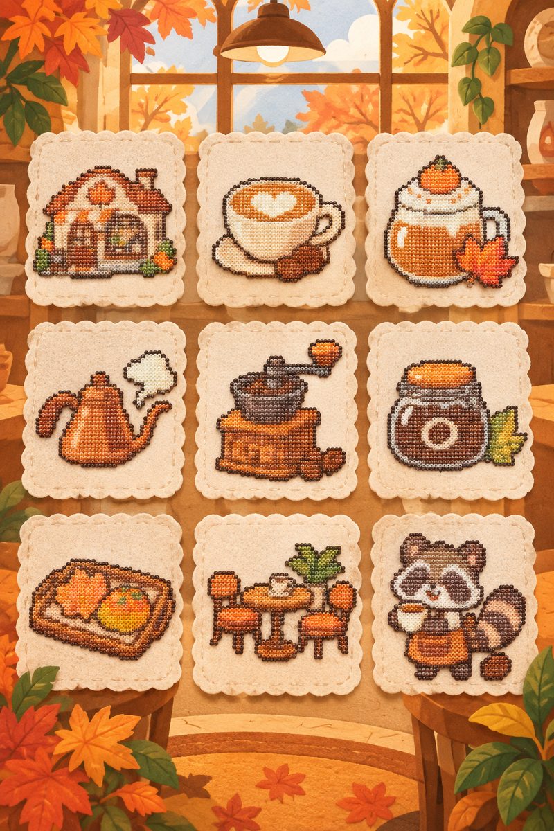 Autumn Café — Mini Bead Pattern Pack (9 Designs) cover art