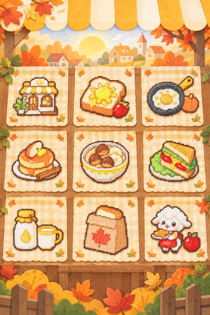 Autumn Breakfast Stall — Mini Bead Pattern Pack (9 Designs) cover art