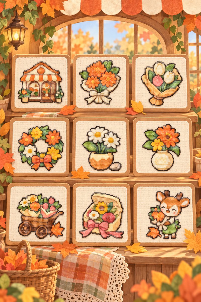 Autumn Flower Shop — Mini Bead Pattern Pack (9 Designs) cover art
